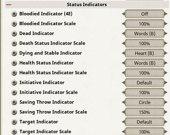 status indicators settings